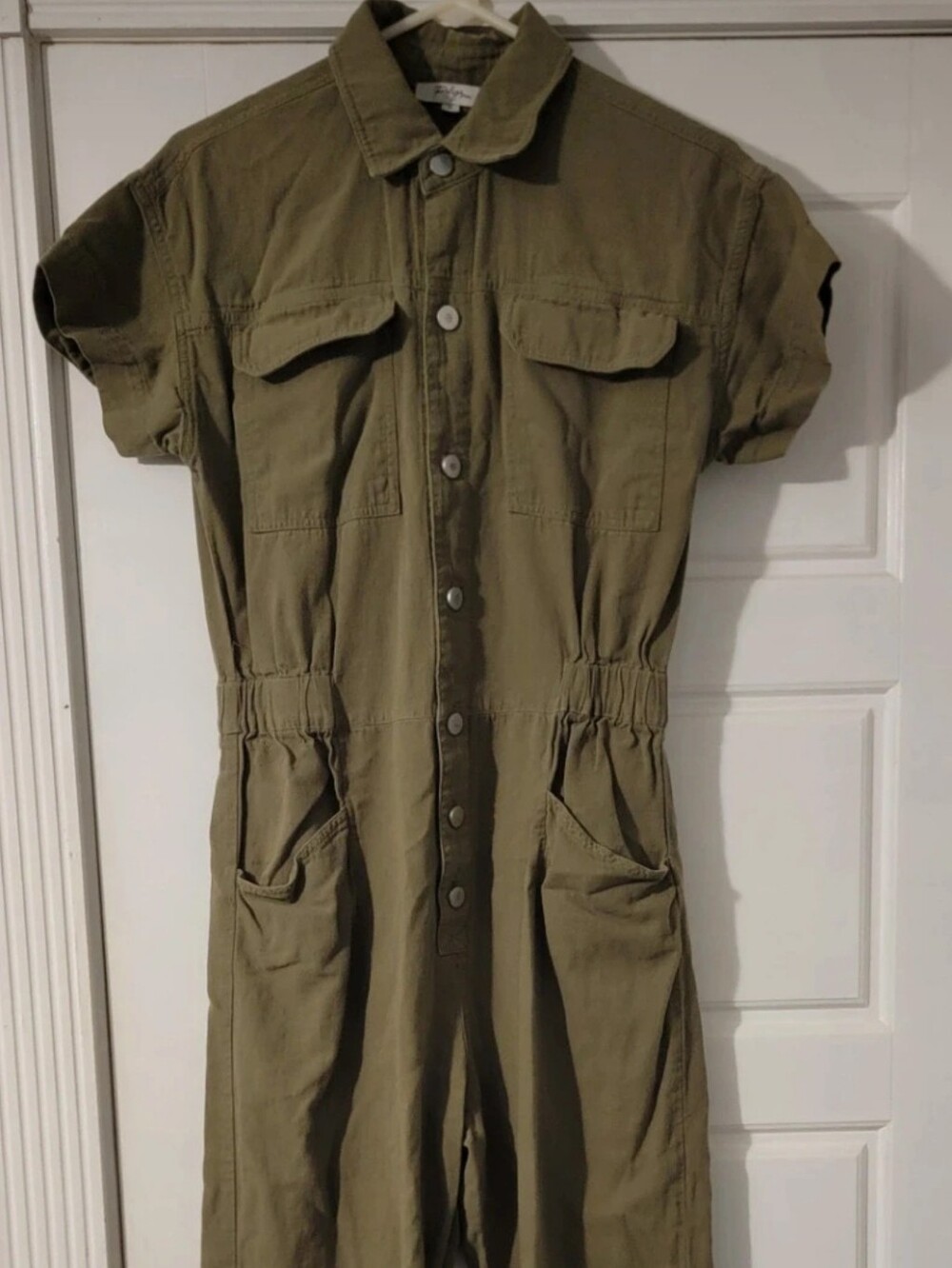 Utility Button-Front Olive Jumpsuit for Women